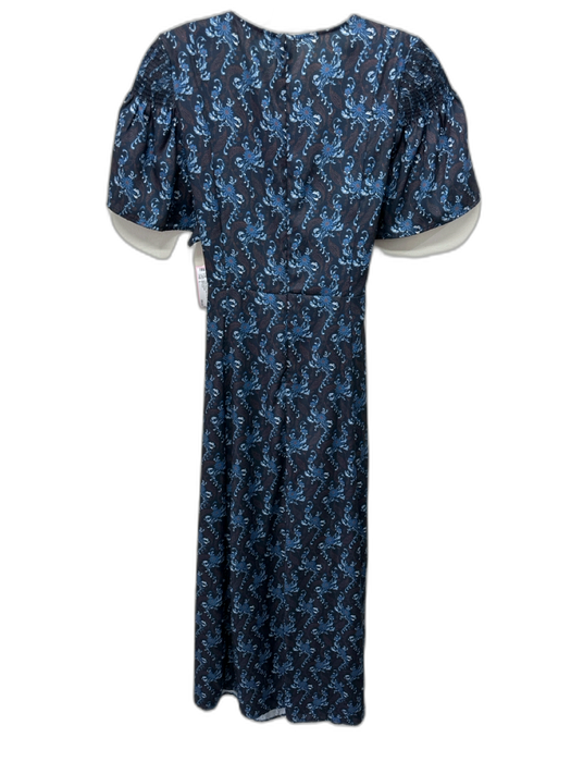 Hill House Size L Dark Blue Polyester Floral Paisley Short Flutter Sleeve Dress Dark Blue / L
