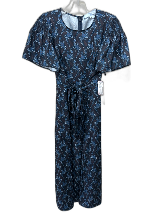 Hill House Size L Dark Blue Polyester Floral Paisley Short Flutter Sleeve Dress Dark Blue / L