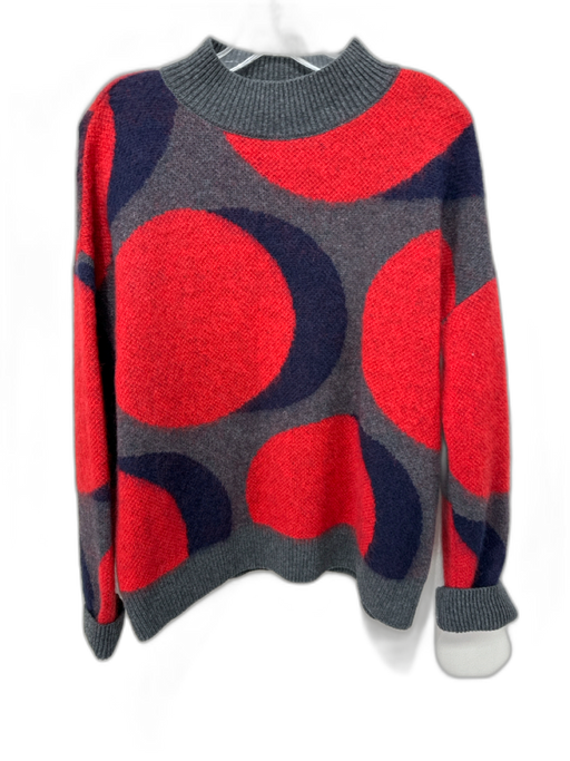 Odeeh Size M Red & Gray Wool Blend Mohair Geometric Mock Neck Pullover Sweater Red & Gray / M