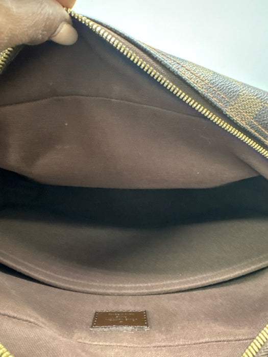 Louis Vuitton Brown & Beige Leather Damier Zip Pockets Men's Bag