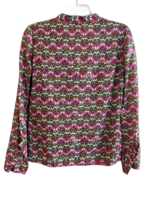 Tory Burch Size 4 Beige & Red Cotton V Neck Long Sleeve Sequin Design Floral Top Beige & Red / 4