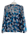 Tory Burch Size 4 Navy & Aqua Cotton V Neck Long Sleeve Sequin Design Top Navy & Aqua / 4