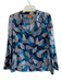 Tory Burch Size 4 Navy & Aqua Cotton V Neck Long Sleeve Sequin Design Top Navy & Aqua / 4