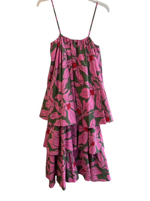 Anthropologie Size S Pink Cotton Tiered Floral Spaghetti Strap Midi Dress Pink / S