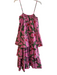 Anthropologie Size S Pink Cotton Tiered Floral Spaghetti Strap Midi Dress Pink / S