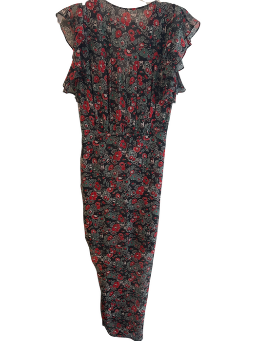 Veronica Beard Size Est S Black Silk & Acetate cinch V Neck Ruffle sleeve Dress Black / Est S