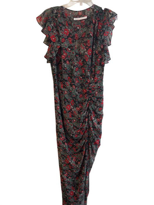 Veronica Beard Size Est S Black Silk & Acetate cinch V Neck Ruffle sleeve Dress Black / Est S