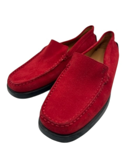 Tods Shoe Size 37.5 Red & Black Suede Upper Rubber Sole Solid Square Toe Loafers Red & Black / 37.5