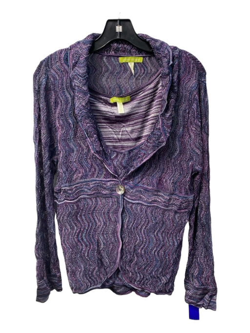 Sigrid Olsen Size XL Purple & Blue Viscose One Button Long Sleeve Cardigan Purple & Blue / XL