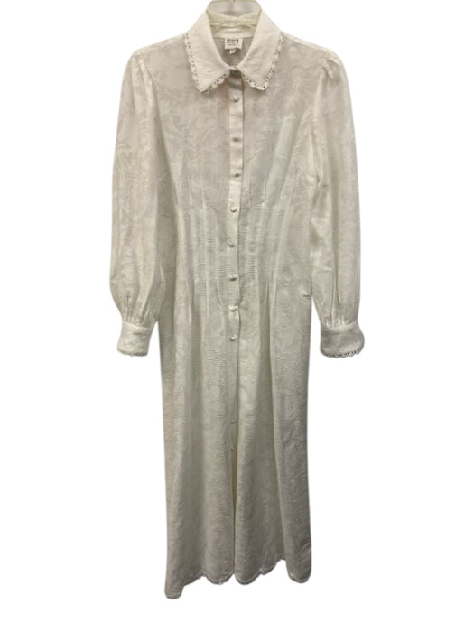 Hemant & Nandita Size XS White Viscose Blend Button Down Jacquard Floral Dress White / XS
