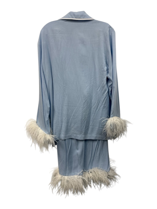 Sleeper Size S Light blue & white Viscose Feathers Button Down Trim Pant Set Light blue & white / S