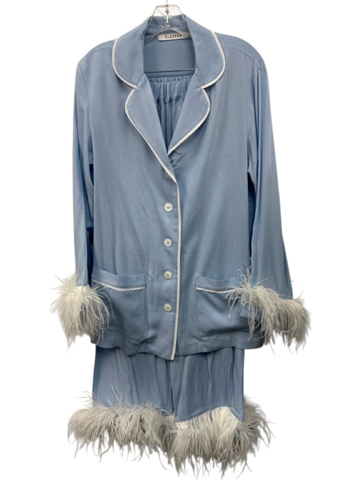 Sleeper Size S Light blue & white Viscose Feathers Button Down Trim Pant Set Light blue & white / S