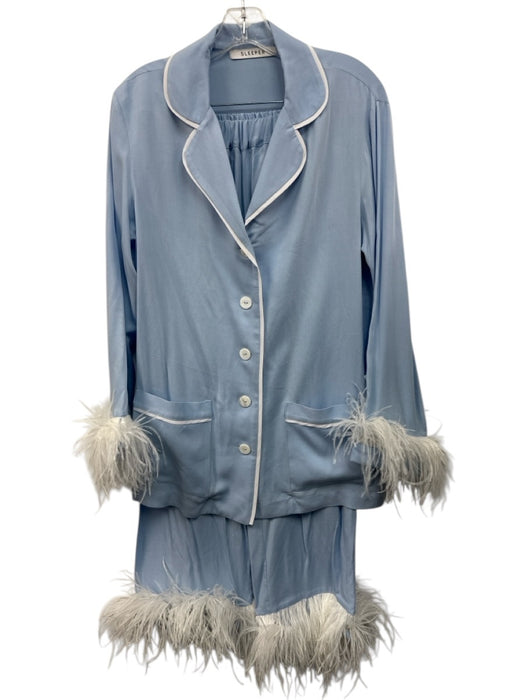 Sleeper Size S Light blue & white Viscose Feathers Button Down Trim Pant Set Light blue & white / S