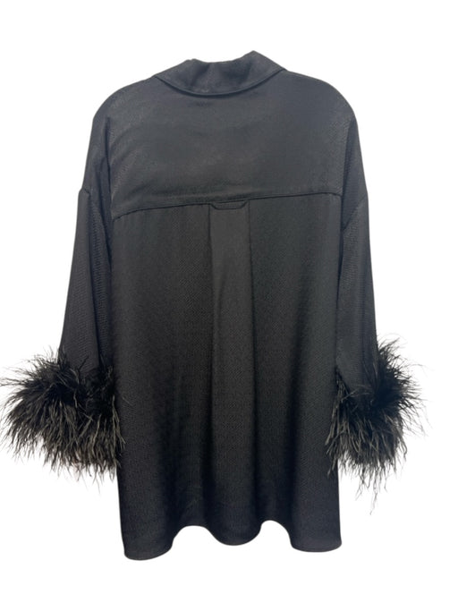 Sleeper Size XXS/XS Black Rayon Button Down feathers Collared Long Sleeve Dress Black / XXS/XS