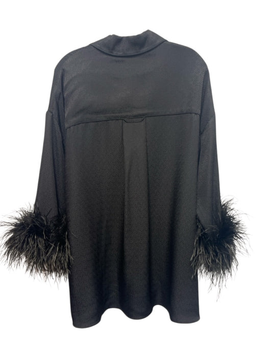 Sleeper Size XXS/XS Black Rayon Button Down feathers Collared Long Sleeve Dress Black / XXS/XS
