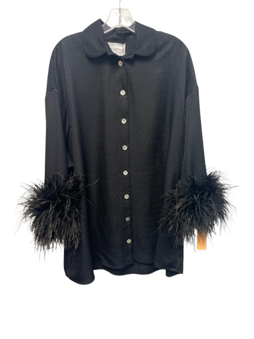 Sleeper Size XXS/XS Black Rayon Button Down feathers Collared Long Sleeve Dress Black / XXS/XS