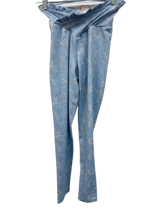 Loveshackfancy Size S Blue Print Polyester Bow Ruffle Detail Legging Leggings Blue Print / S