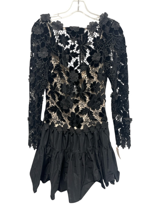 Antonio Melani Size 9 Black & Beige Polyester Floral Lace Flare Hem Dress Black & Beige / 9