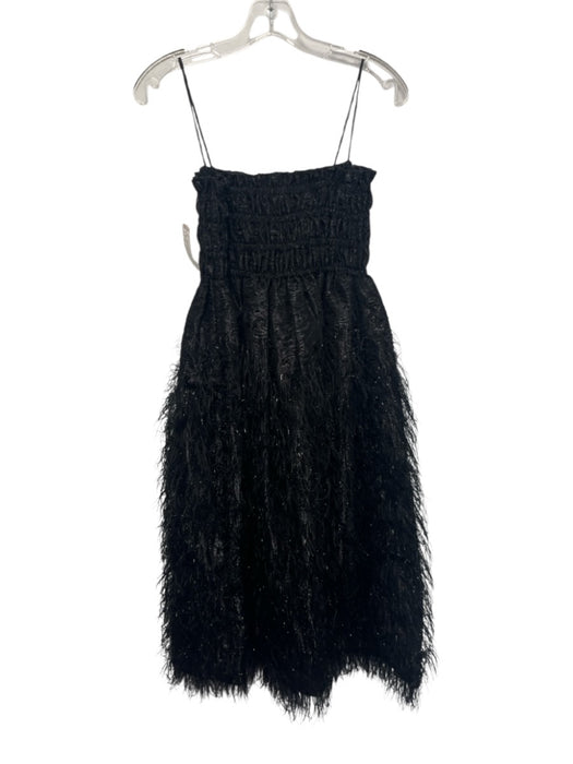 Ganni Size XS / 34 Black Polyester Feathers Smocked Upper Jacquard Dress Black / XS / 34