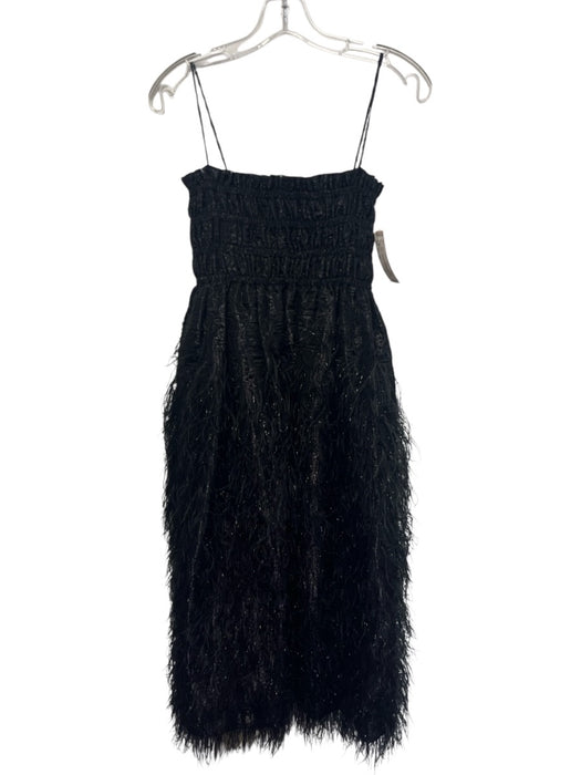 Ganni Size XS / 34 Black Polyester Feathers Smocked Upper Jacquard Dress Black / XS / 34