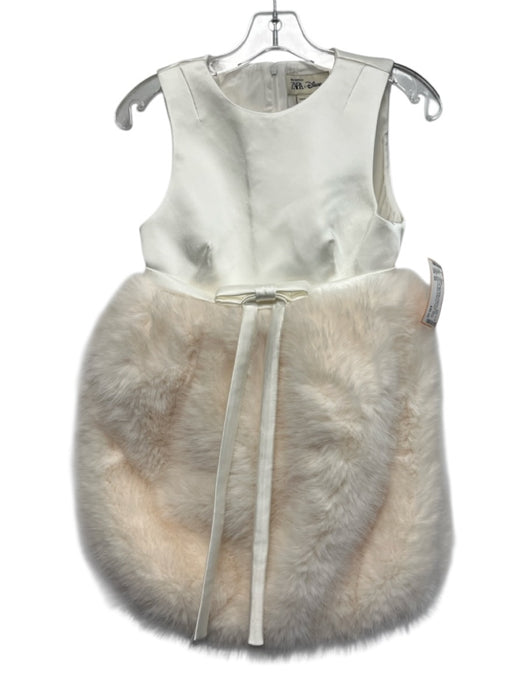Zara Size XS Cream White Polyester Satin Faux Fur Mini Bubble Hem Dress Cream White / XS