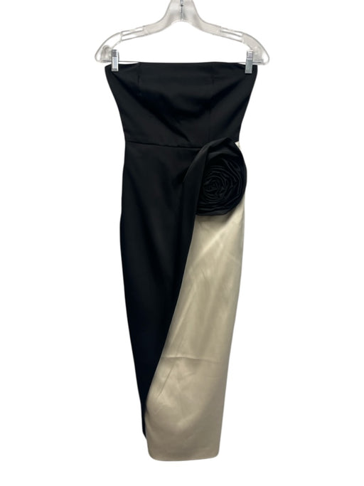 Ronny Kobo Size XS Black & Ivory Polyester Color Block Satin rosette Dress Gown Black & Ivory / XS