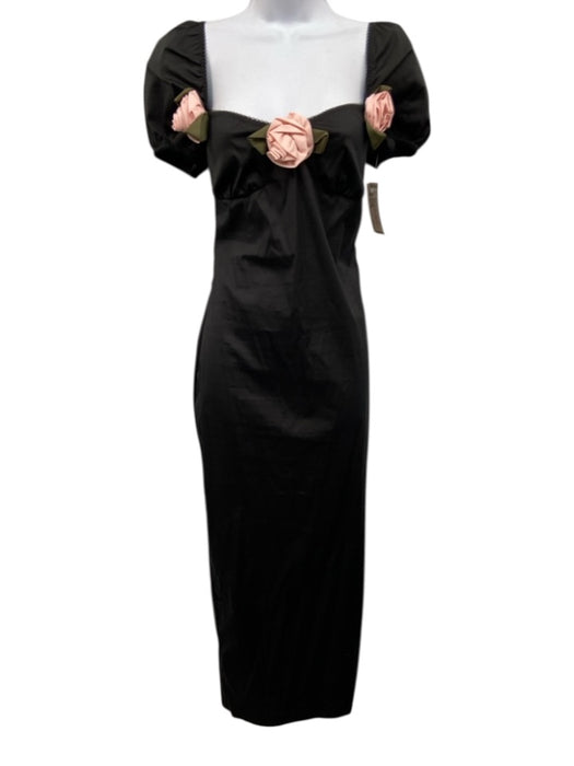 Bernadette Size XS / 34 Black, Pink, Green Cotton Floral Application Maxi Dress Black, Pink, Green / XS / 34