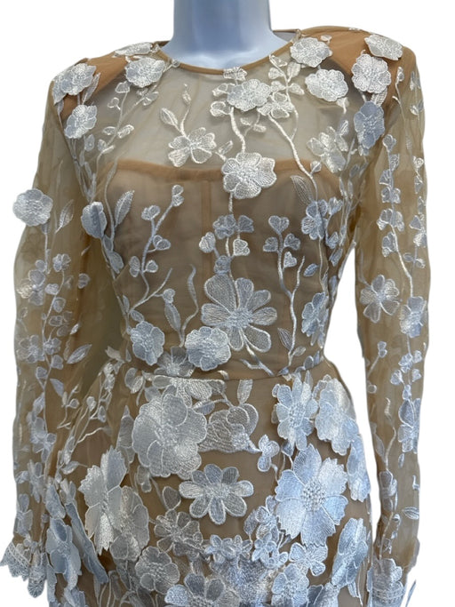 Bronx & Banco Size XS white & tan Viscose Sheer Mesh Floral Embroidery Dress white & tan / XS