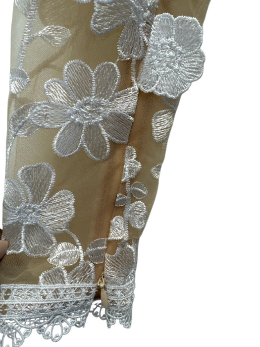 Bronx & Banco Size XS white & tan Viscose Sheer Mesh Floral Embroidery Dress white & tan / XS
