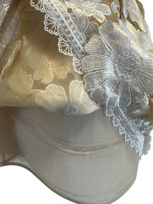 Bronx & Banco Size XS white & tan Viscose Sheer Mesh Floral Embroidery Dress white & tan / XS