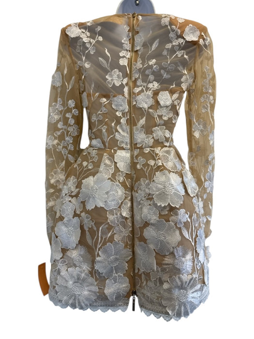 Bronx & Banco Size XS white & tan Viscose Sheer Mesh Floral Embroidery Dress white & tan / XS