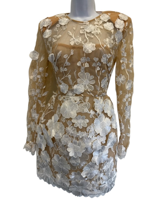 Bronx & Banco Size XS white & tan Viscose Sheer Mesh Floral Embroidery Dress white & tan / XS