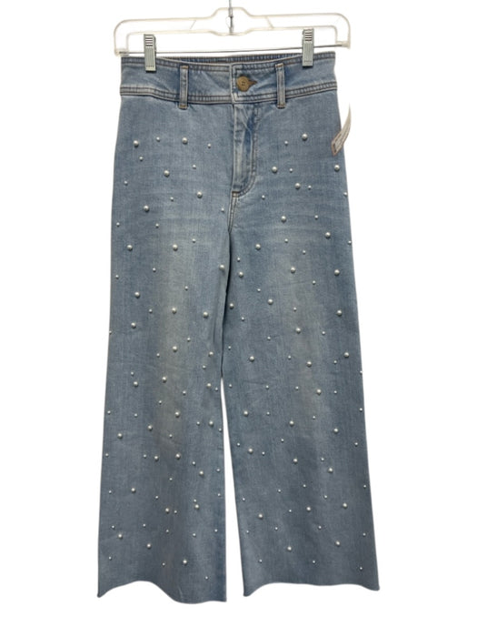 Antonio Melani Size 0 Light Wash & Pearl Cotton Denim Application Pearls Jeans Light Wash & Pearl / 0