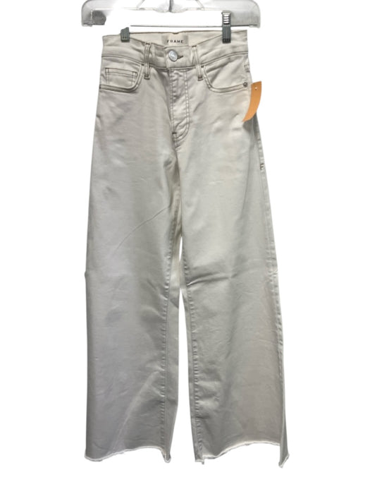 Frame Size 23 White Cotton Denim High Rise Contrast Stitch Wide Leg Jeans White / 23