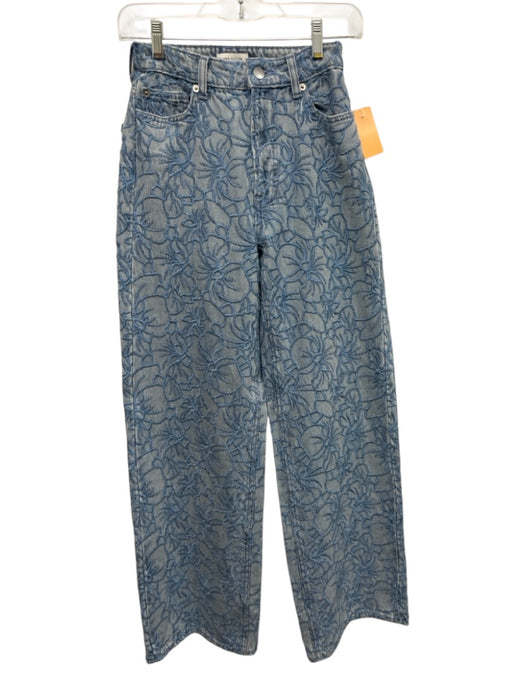 H&M Edition Size 2 Light Wash Cotton Denim Embroidered Floral High Rise Jeans Light Wash / 2