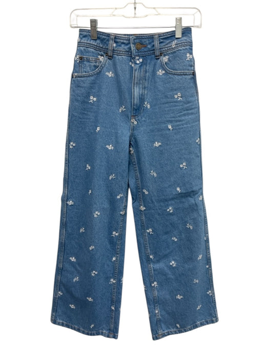 Sezane Size XS / 32 Light Wash & White Cotton Denim Embroidered High Rise Jeans Light Wash & White / XS / 32