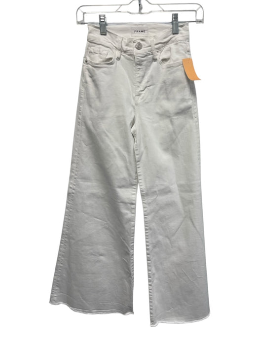 Frame Size 23 White Cotton Denim High Rise Wide Leg Crop Jeans White / 23