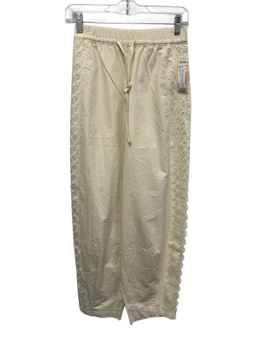 MNG by Mango Size S Cream Cotton Denim Wide Leg Side Stripe Drawstring Pants Cream / S