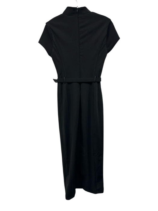 Meshki Size XS Black Polyester Belted Cap Sleeve Mock Neck Midi Dress Black / XS