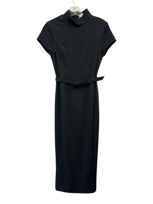 Meshki Size XS Black Polyester Belted Cap Sleeve Mock Neck Midi Dress Black / XS