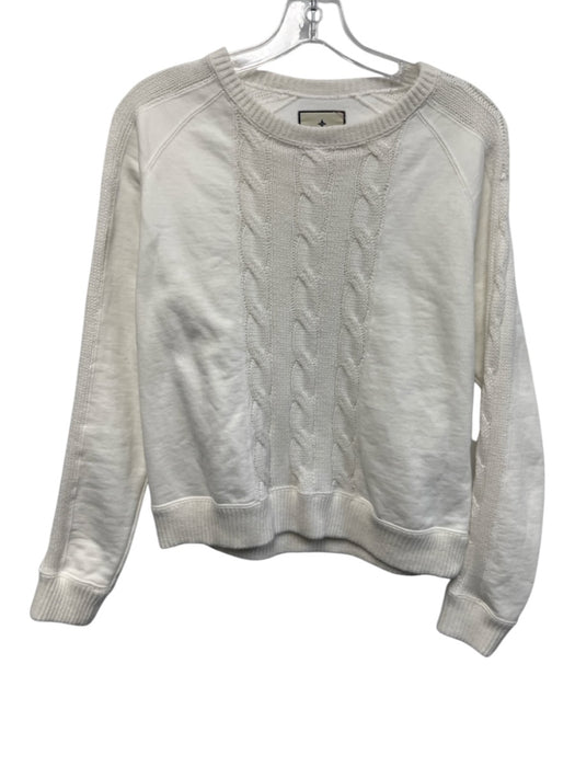 Tuckernuck Size S White Cotton Cable Knit Detail Crew Neck Long Sleeve Sweater White / S