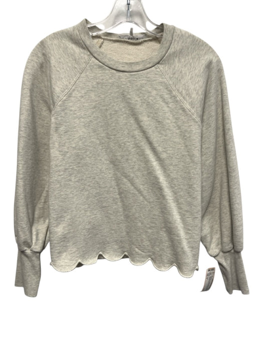 Frame Size S Light Gray & Beige Cotton Sweatshirt Scalloped Hem Sweater Light Gray & Beige / S