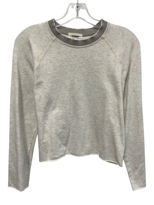 Monrow Size S Light Gray & Taupe Cotton Heathered Contrast Collar Sweater Light Gray & Taupe / S