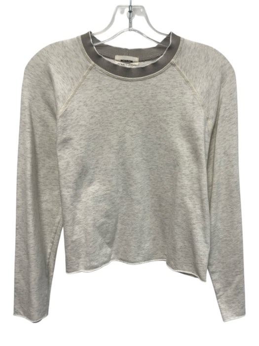Monrow Size S Light Gray & Taupe Cotton Heathered Contrast Collar Sweater Light Gray & Taupe / S