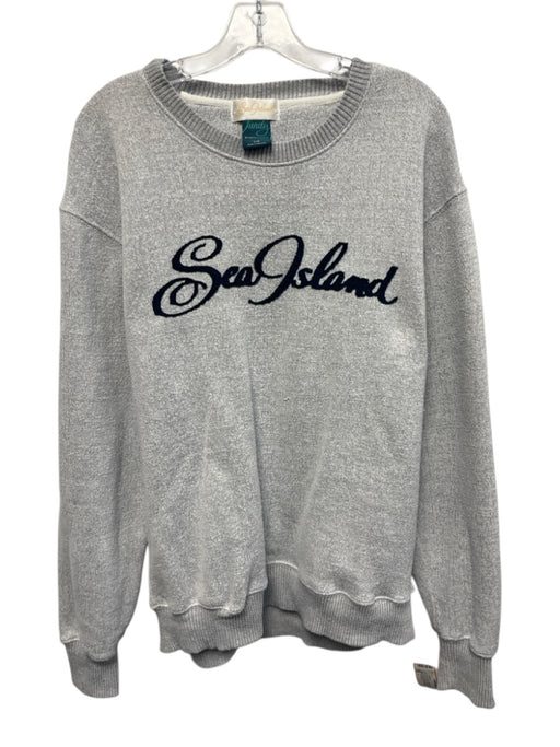 Sea Island Size L Gray & Navy Cotton Blend Crew Neck Long Sleeve Sweater Gray & Navy / L