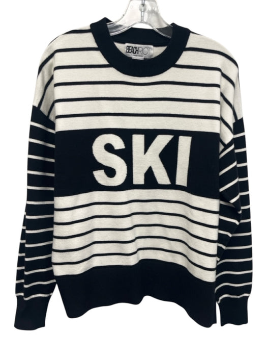 Beach Riot Size S Black & White Rayon Horizontal Stripes Crew Neck Sweater Black & White / S