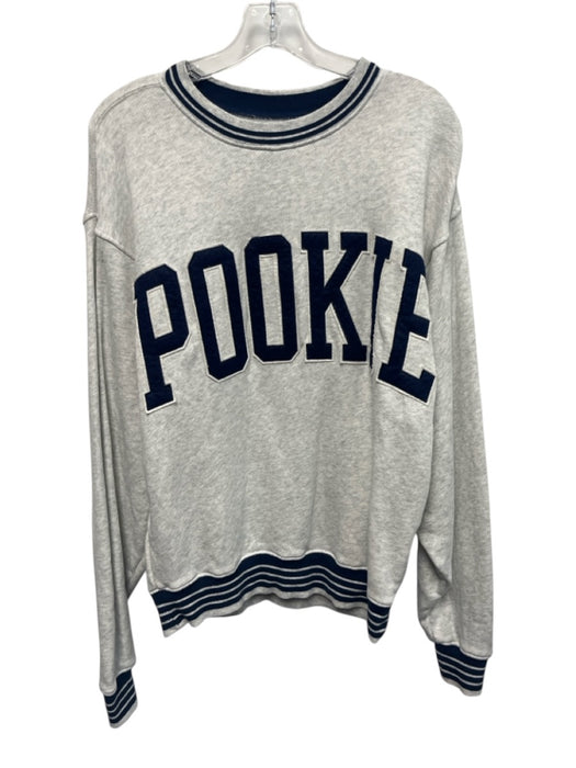 Quintessential Love Size XS Light Gray & Navy Cotton Blend Block Letters Sweater Light Gray & Navy / XS