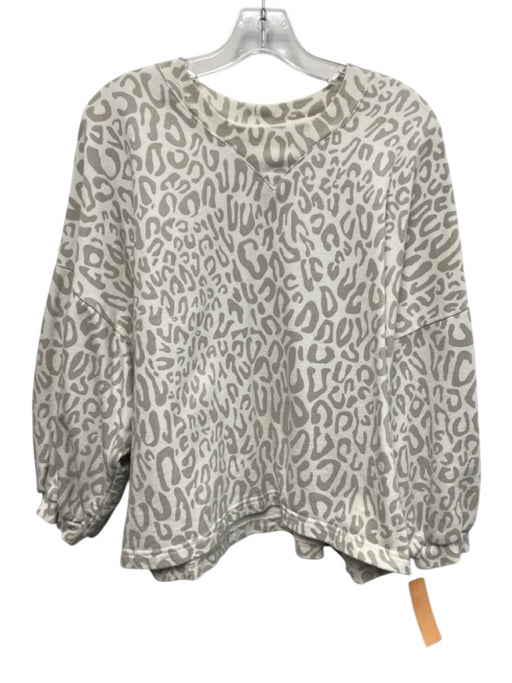 Rebecca Minkoff Size M White & Gray Cotton Animal Print Long Sleeve Sweater White & Gray / M