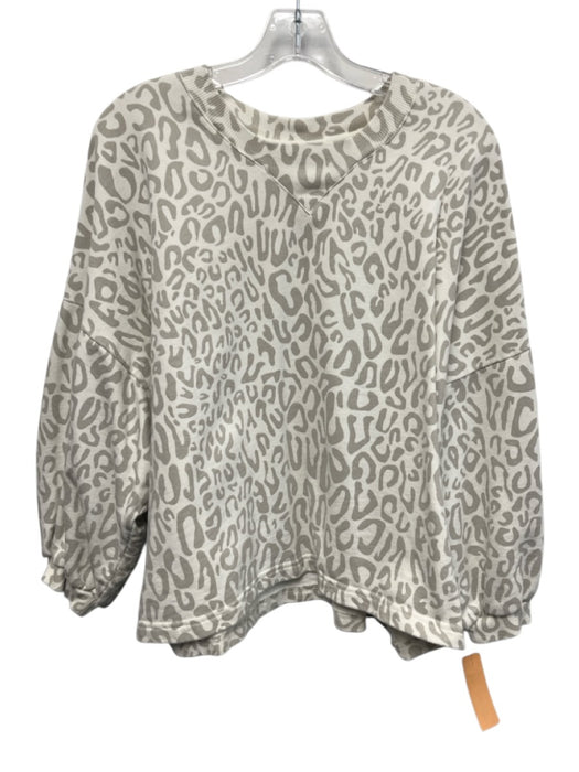 Rebecca Minkoff Size M White & Gray Cotton Animal Print Long Sleeve Sweater White & Gray / M