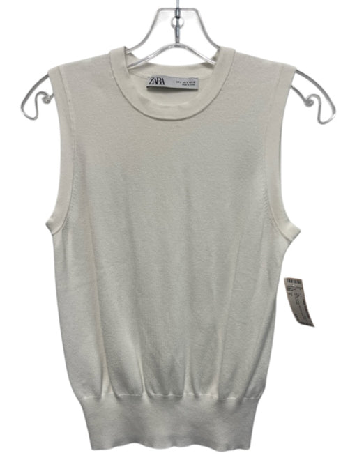 Zara Size S White Viscose Knit Crew Neck Vest Top Top White / S